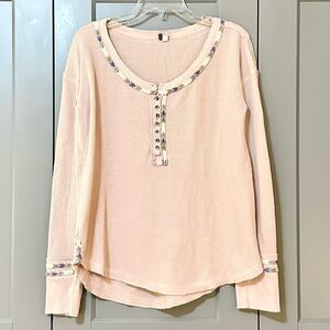 ❌Free People We The Free Thermal Rainbow Pink Henley Top Embroidered Size Small